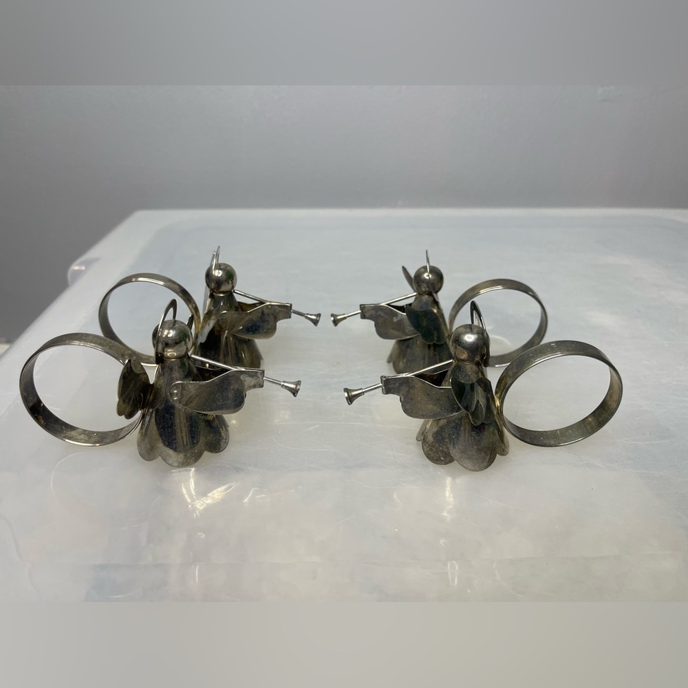 Vintage Angel Napkin Rings Set of 4 Silver Tone Holiday Table Decor